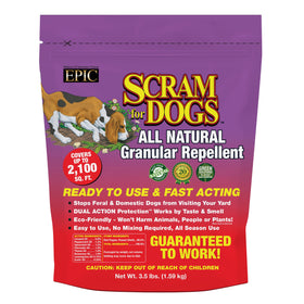 EPIC REPELLENTS Dog Scram granules in bag for safe outdoor training.