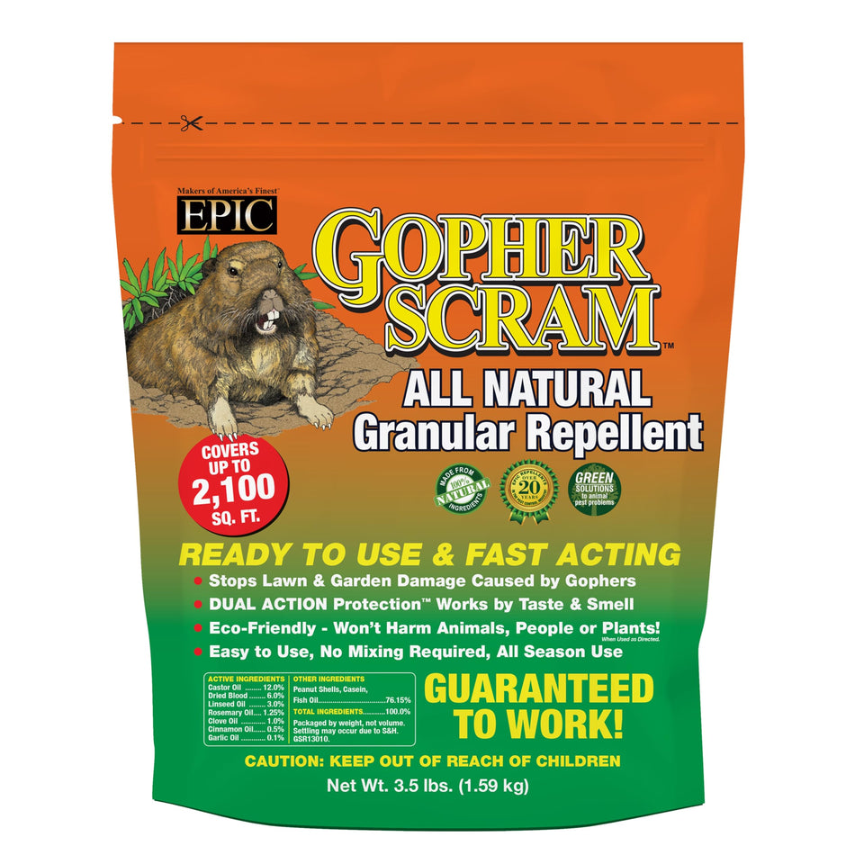 EPIC REPELLENTS Gopher Scram 3.5 lb bag deters digging with all-natural granules.