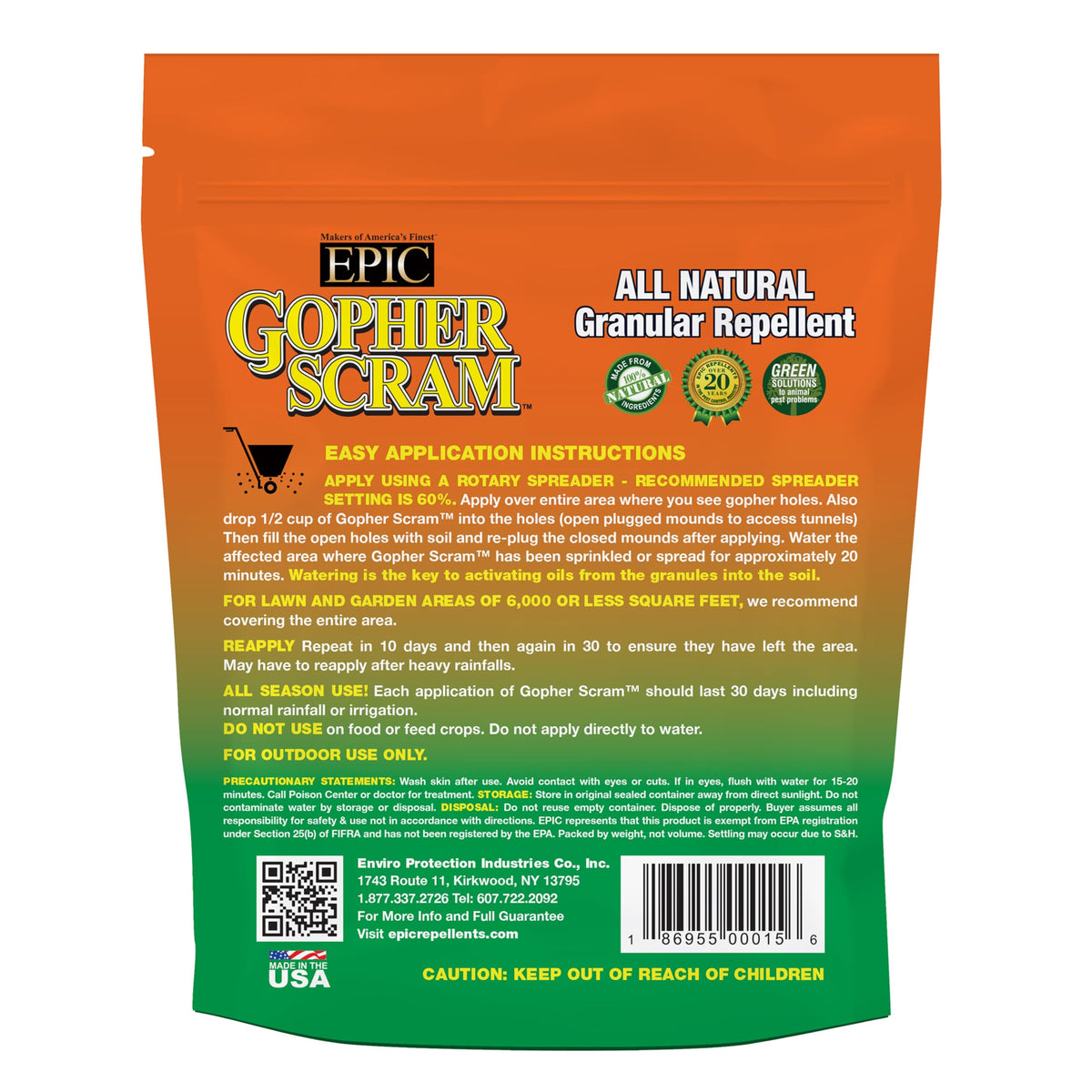 EPIC REPELLENTS Gopher Scram granular repellent applied to soil reduces gopher tunnels.