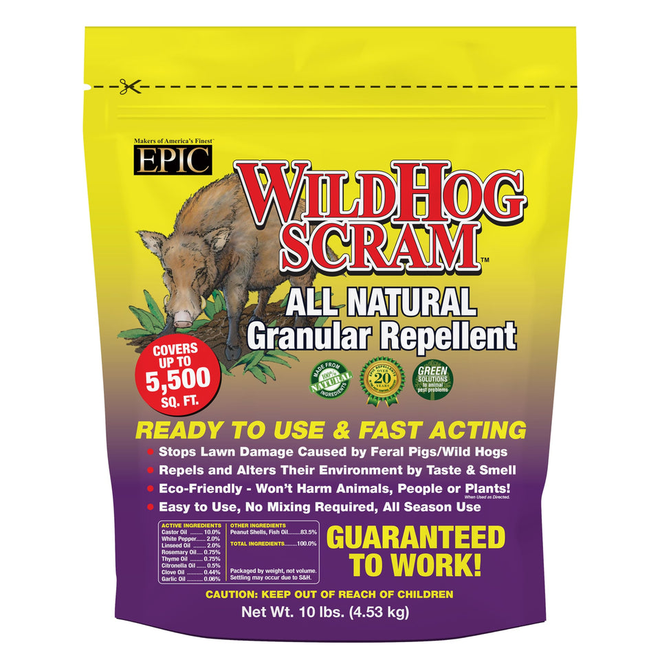 EPIC REPELLENTS granules in bag deter wild hogs from lawns and gardens.