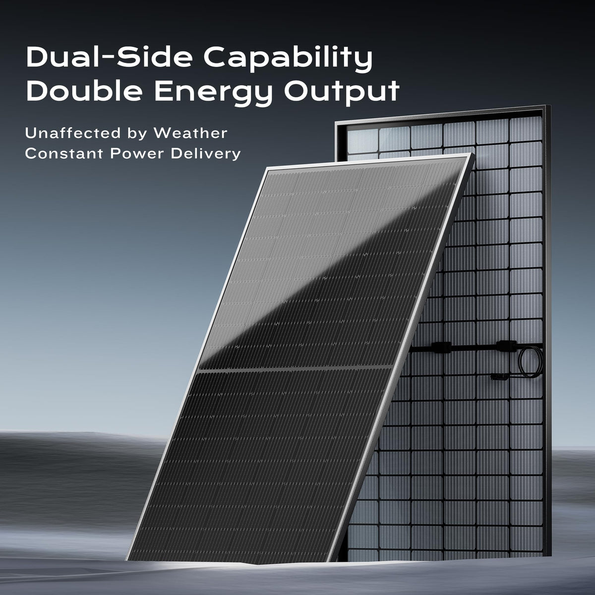 Epoch 800W bifacial panel side profile highlighting slim, portable installation.