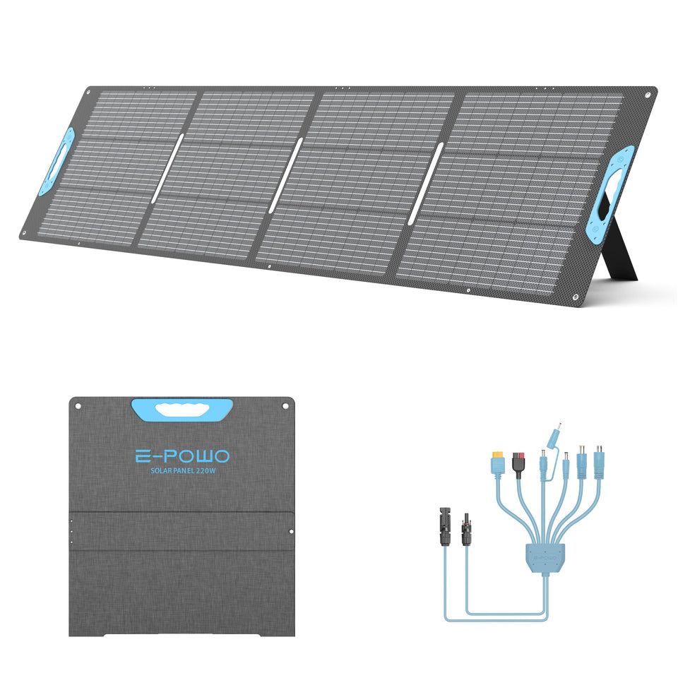 E-POWO 220W foldable solar panel folded for easy transport