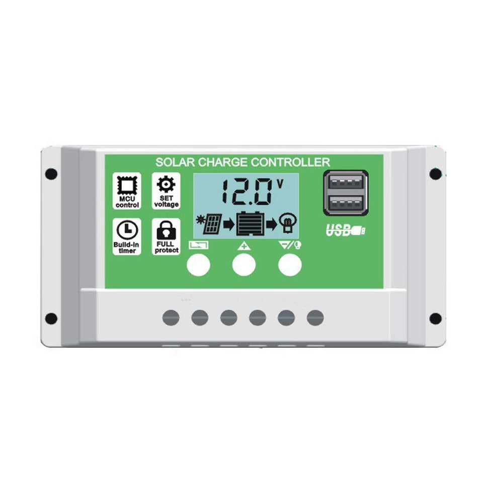 EpRec 30A solar charge controller front view for compact off-grid setups.