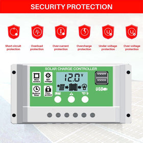EpRec LCD display showing real-time PV, battery, and load readings.