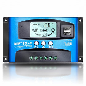 EpRec MPPT 40A LCD display showing real-time charging status for 12V or 24V setups