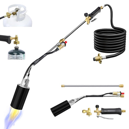 Eptchn heavy duty propane torch with self-ignition in use for weed control.