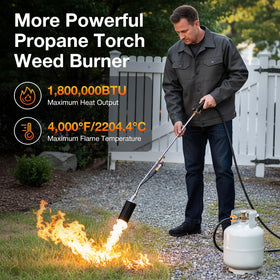 Eptchn 800,000 BTU torch delivering high heat for stubborn weeds.