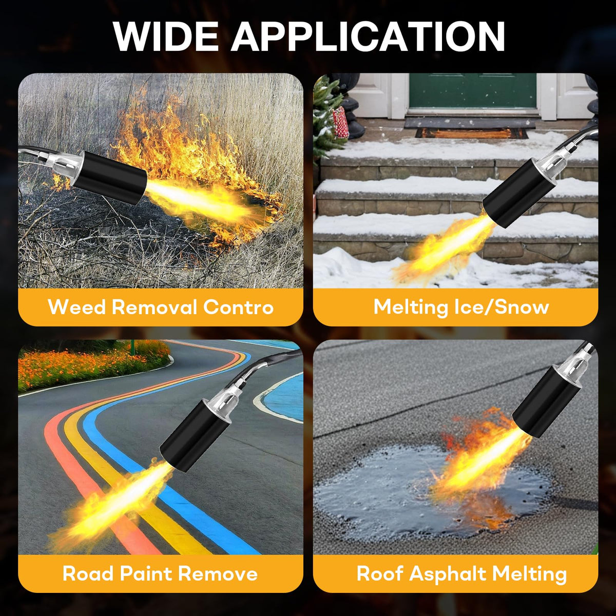 Eptchn wide nozzle distributes flame evenly for larger areas.