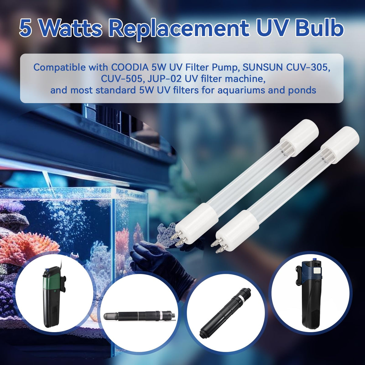ERETOW 5W UV bulb shows quartz glass construction for durability