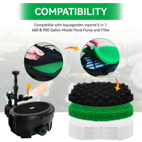 ERETOW green coarse foam pad captures large debris in 600/900 gal ponds.