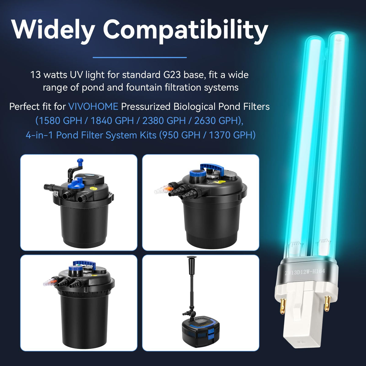ERETOW UV bulb compatible with VIVOHOME pond filters