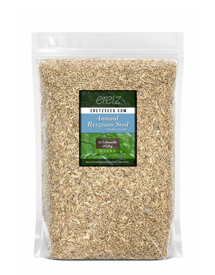 Eretz annual ryegrass seed bag ready for Willamette Valley growth and fast germination.