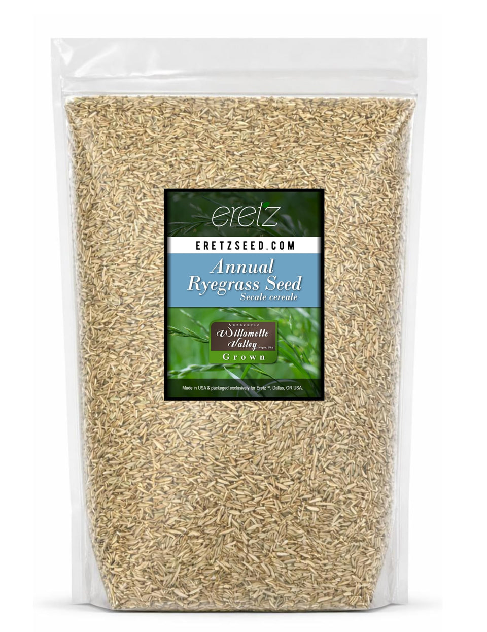 Eretz annual ryegrass seed bag for quick lawn greening.