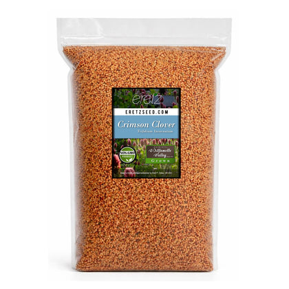 Eretz Crimson Clover Seed 5lb pack boosts soil health and adds color.