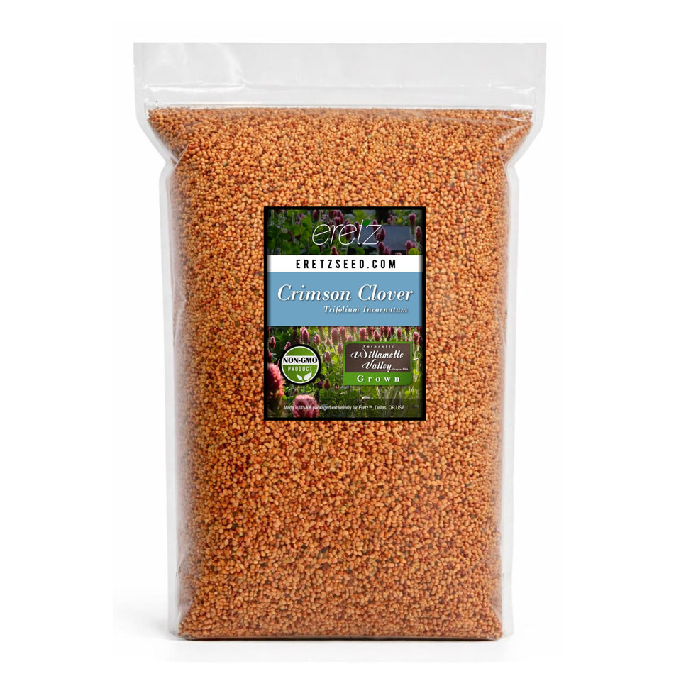 Eretz Crimson Clover Seed 5lb pack boosts soil health and adds color.