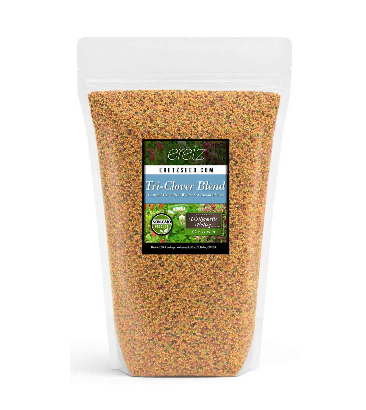 Eretz Tri-Clover seed blend pack shows three clover varieties for soil cover.