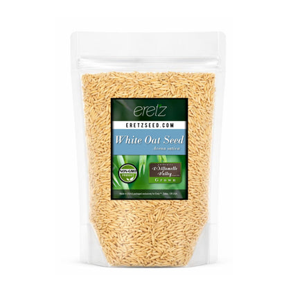 Eretz White Oat Seed 1lb bag—premium Oregon-grown oats for pasture and erosion control.