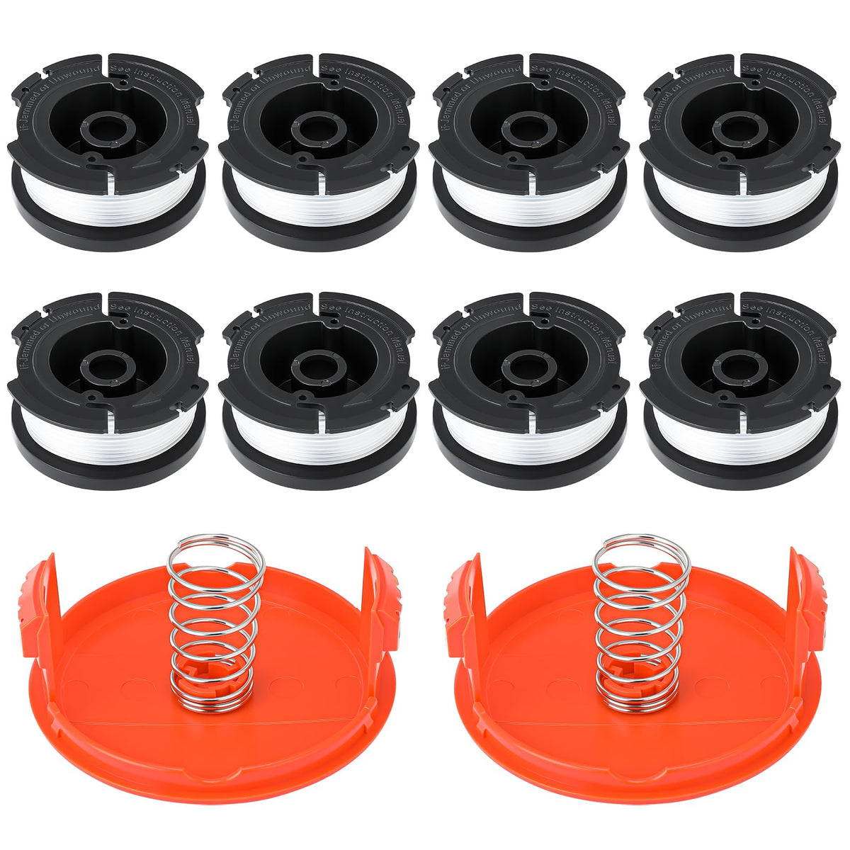 E-RFSEY AF-100 spool close-up with 30ft 0.065in line for Black & Decker compatibility.