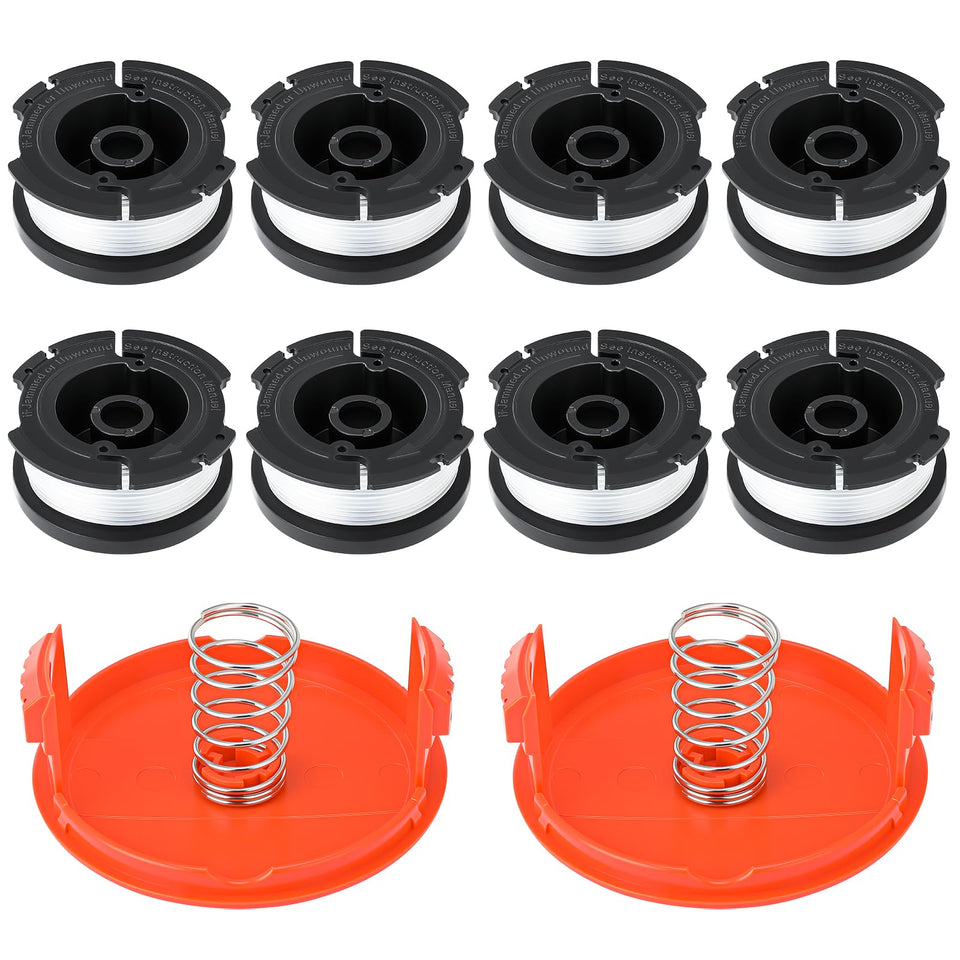 E-RFSEY AF-100 spool close-up with 30ft 0.065in line for Black & Decker compatibility.
