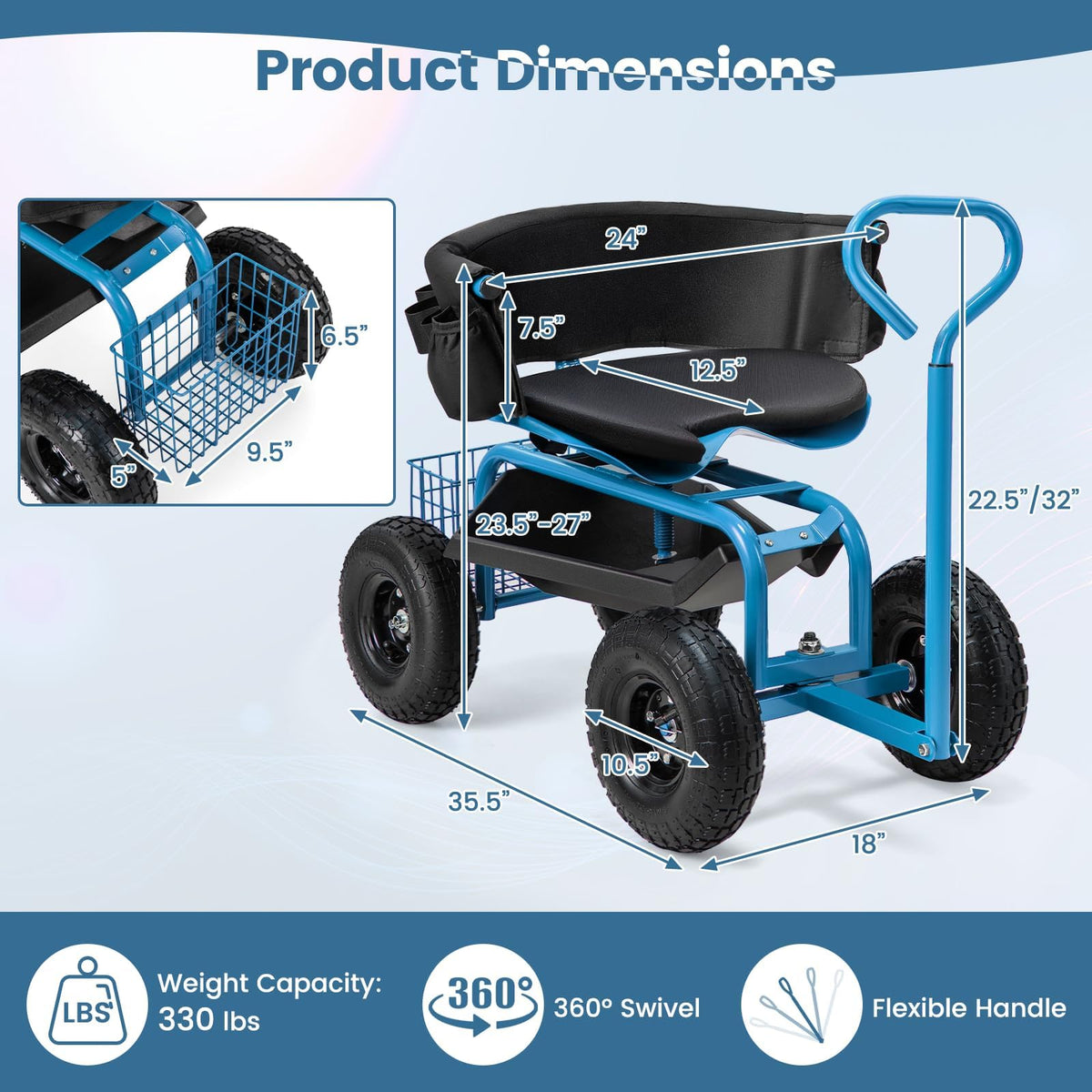 ERGO MASTER 360° swivel seat with adjustable height for ergonomic gardening.