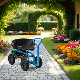 ERGO MASTER blue garden wagon ready for outdoor terrain.