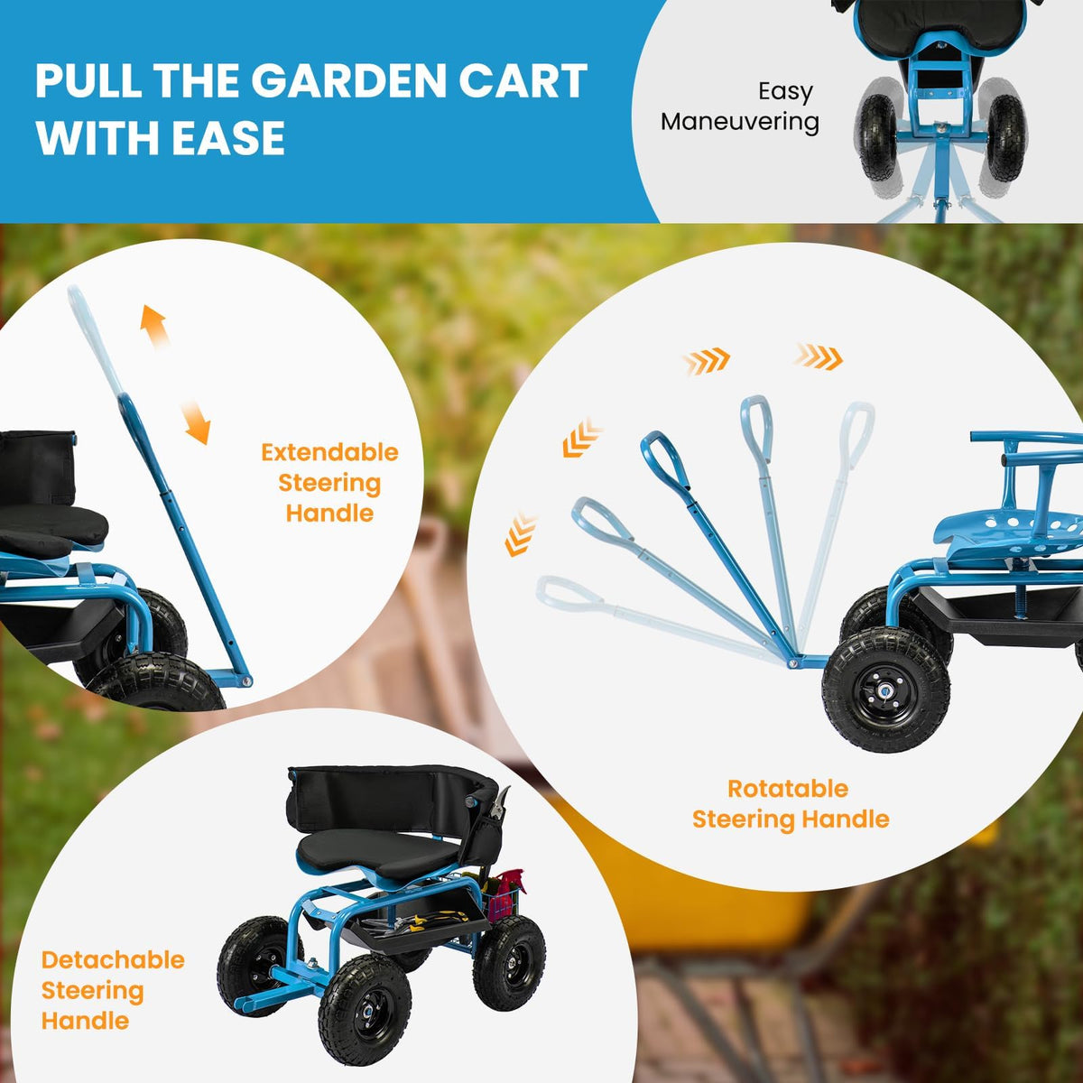 ERGO MASTER four pneumatic tires handle uneven terrain with ease.