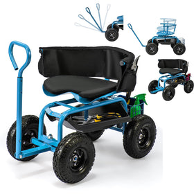 ERGO MASTER rolling garden seat with wheels on blue frame for effortless mobility.