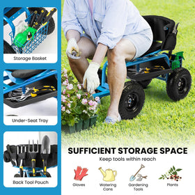 ERGO MASTER garden chair with baskets and trays keeps tools organized.