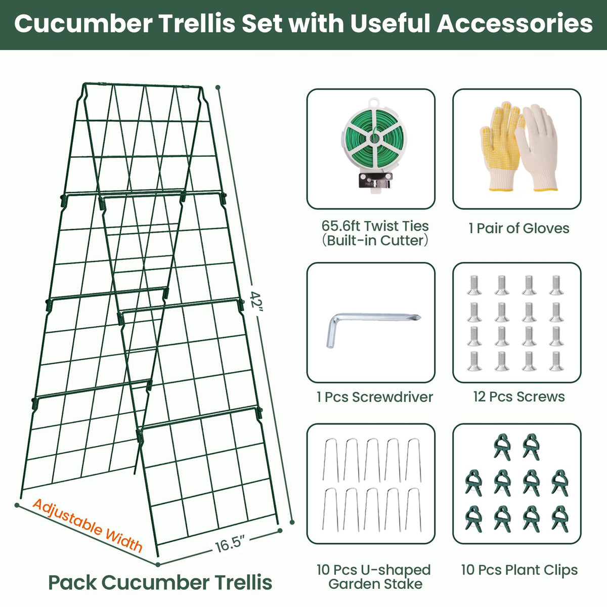 Erinaik A-frame trellis adjustable height from 12 to 48 inches for scalable growth.