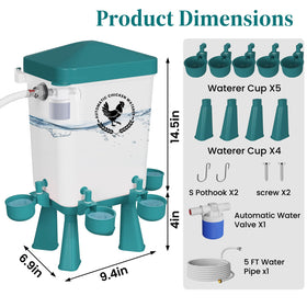 Erinaik blue waterer shown in a tidy coop setup for daily use.