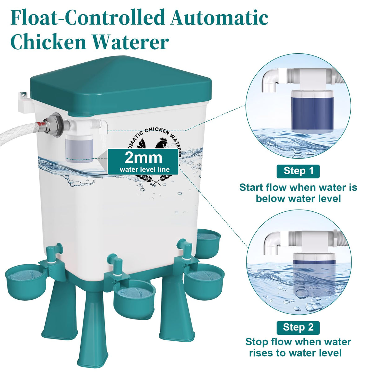 Erinaik waterer with four drinking cups supports multiple birds simultaneously.