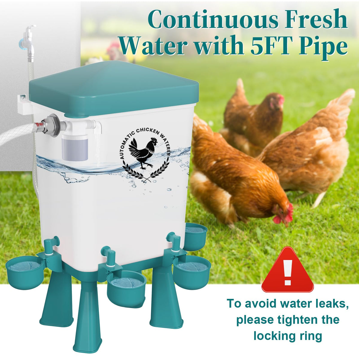 Erinaik UV-resistant plastic waterer withstands outdoor conditions year-round.
