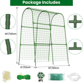 Erinaik Cucumber Trellis shows sturdy pipe construction for reliable cucumber support.