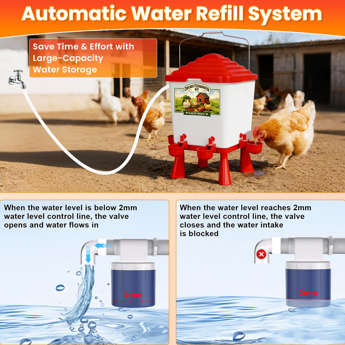 Erinaik cup waterer system in coop helps reduce dirt and spills.
