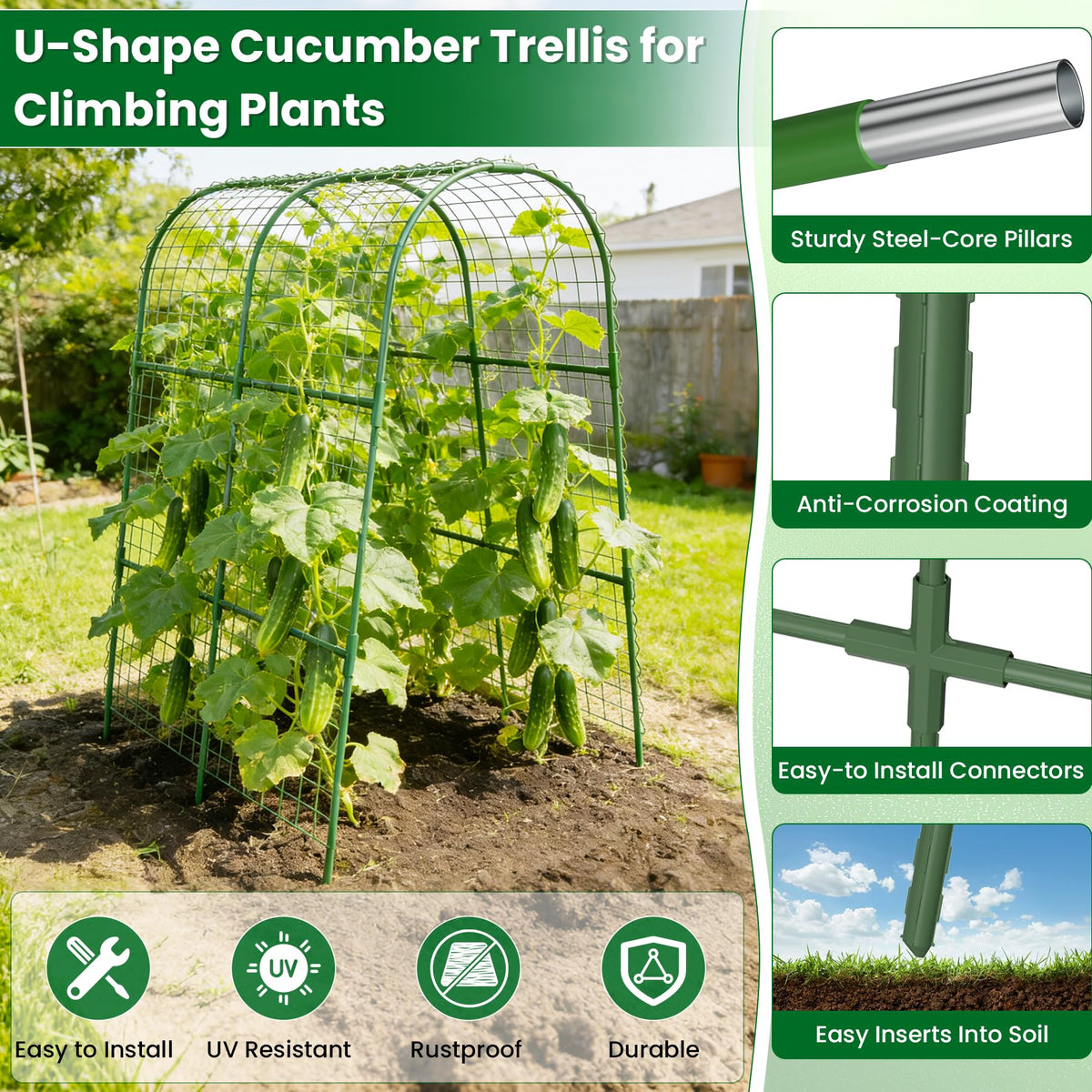 Erinaik Metal Arch Trellis for outdoors promotes vertical growth and airflow.