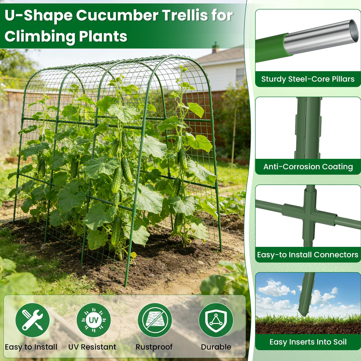 Erinaik outdoor trellis with rust resistant coating withstands weather conditions.