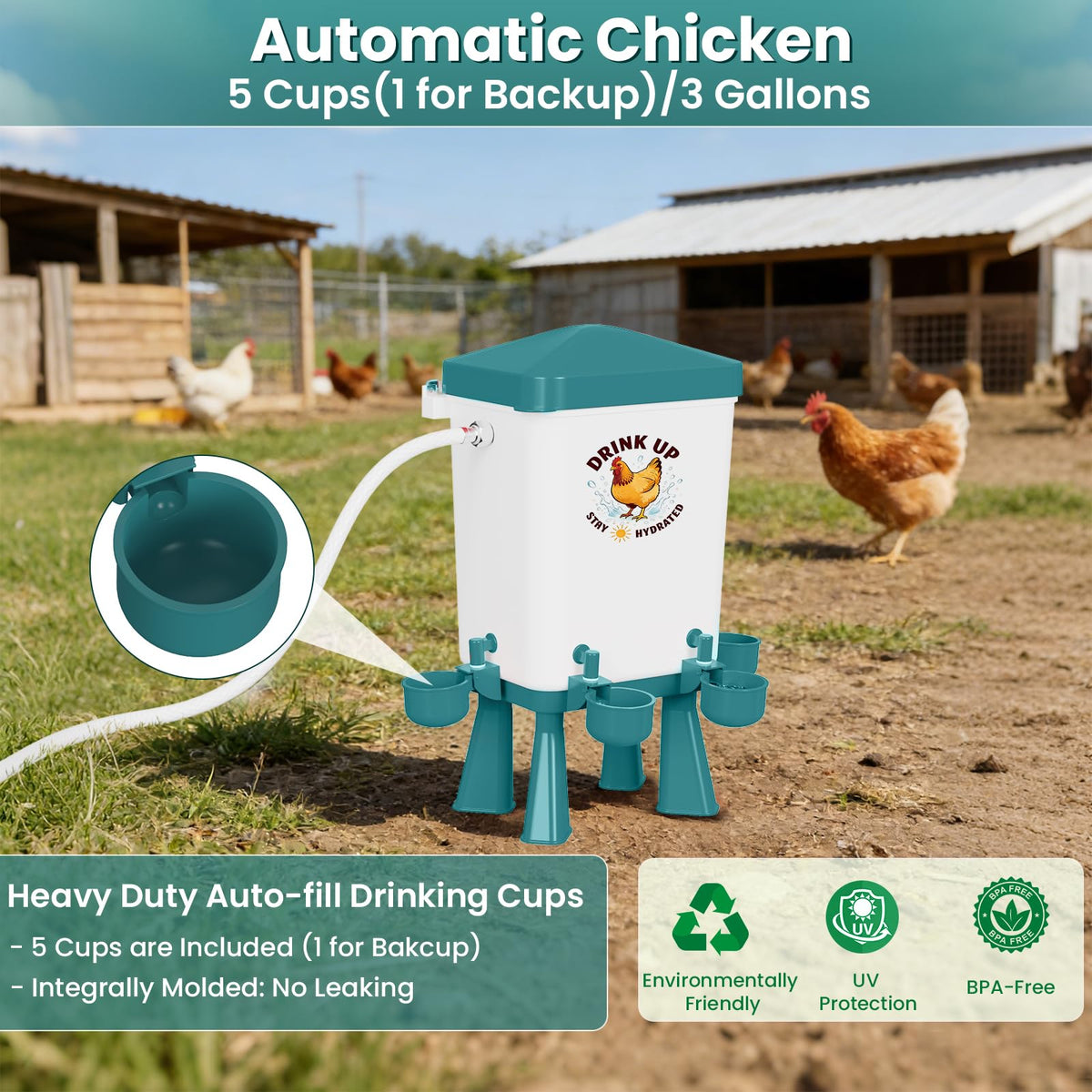 Erinaik rainproof lid protects feed from moisture.