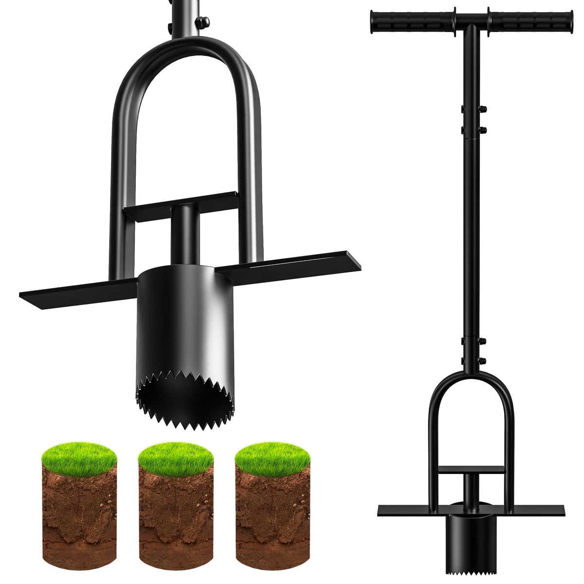 Erinaik Sod Plugger with long handle for standing planting and precise holes.