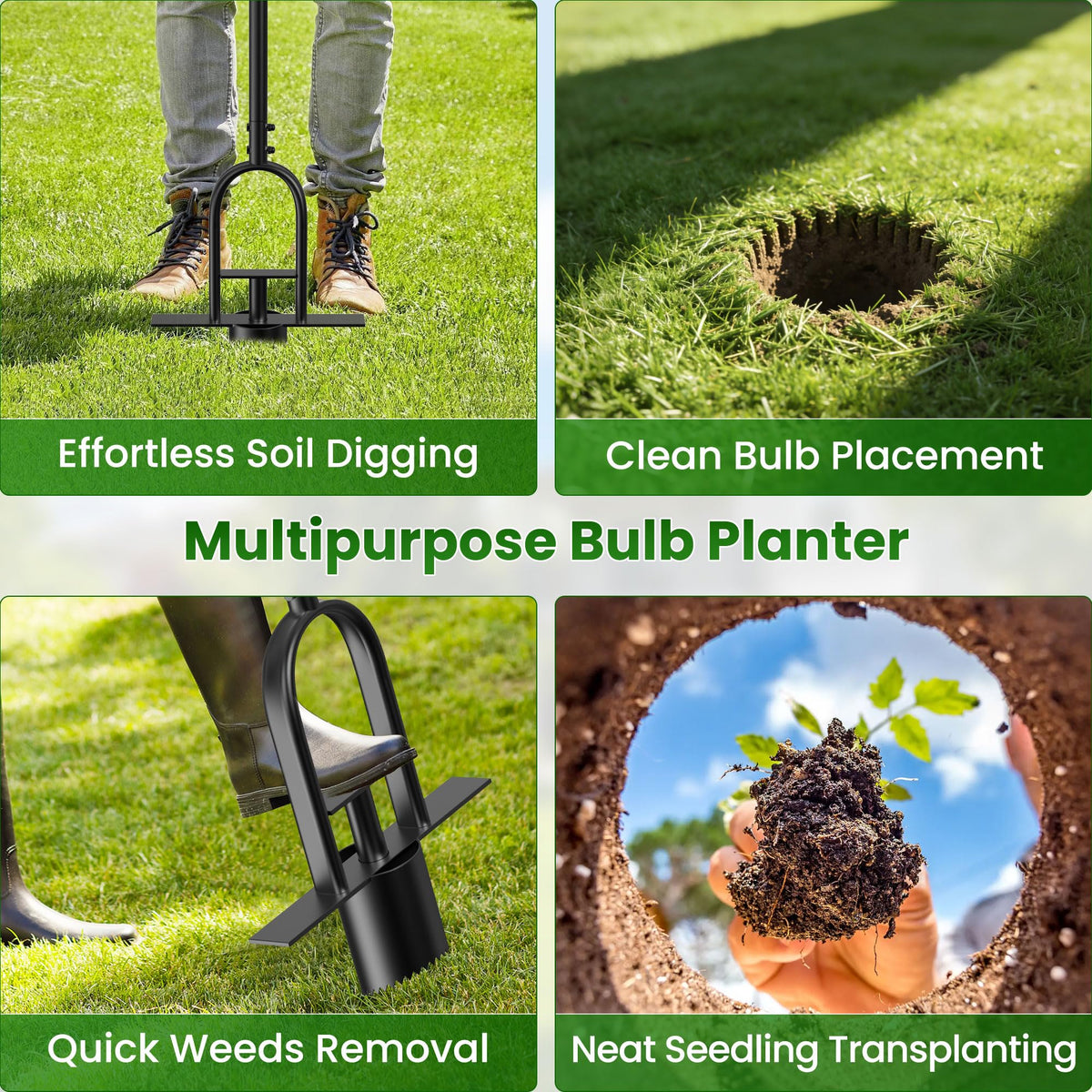 Erinaik serrated-edge plugger cuts cleanly through soil and turf.