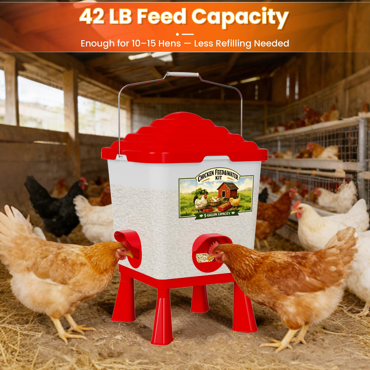 Erinaik top-fill anti-roost lid keeps water and feed cleaner.