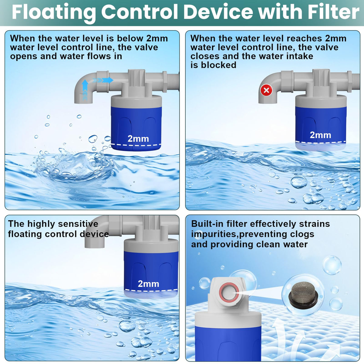 Erinaik float-valve waterer maintains steady water level.