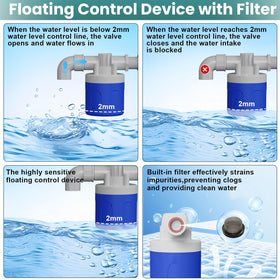 Erinaik float-valve waterer maintains steady water level.