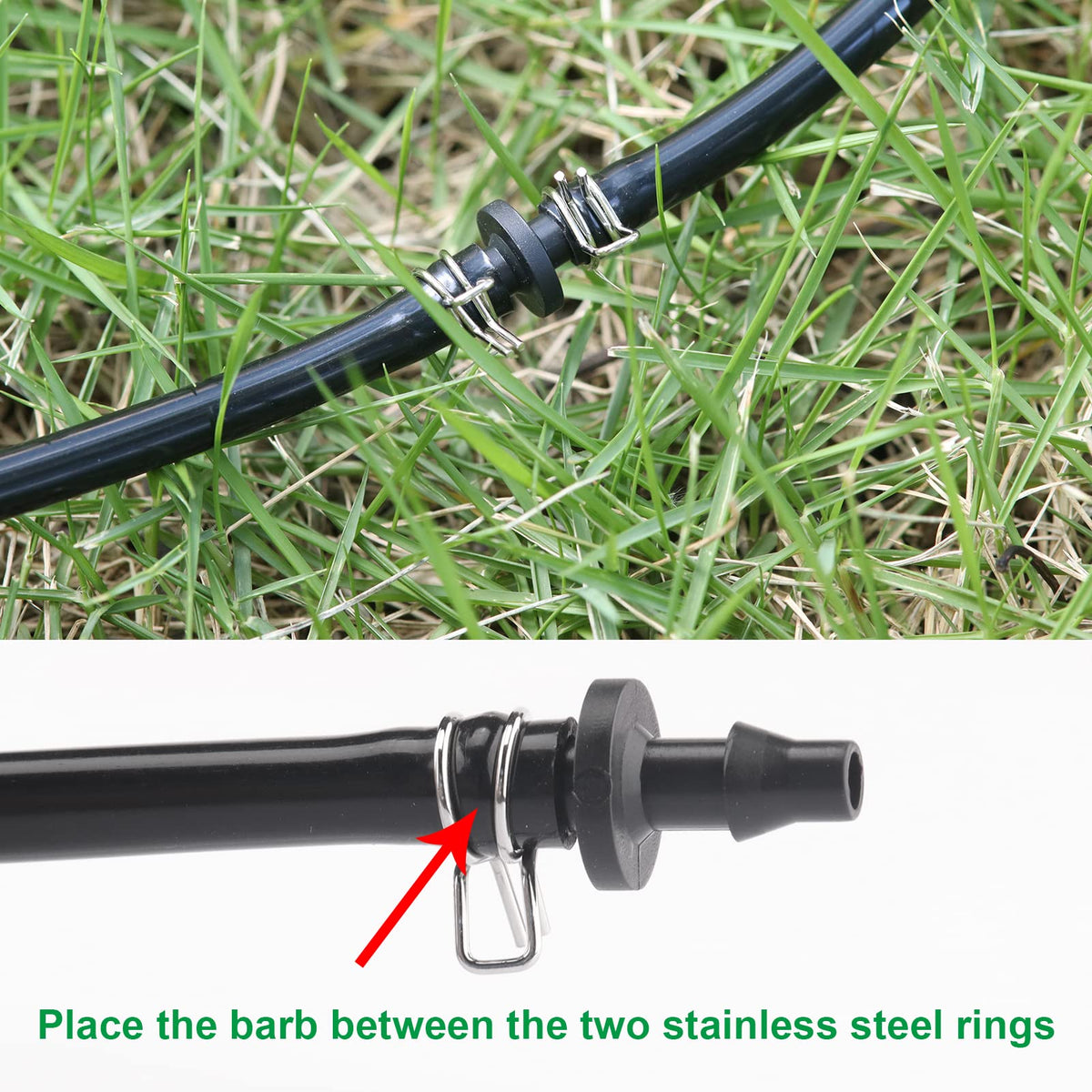 ERLSTE clip-on clamps simplify installation for hoses, emitters, and T-joints.
