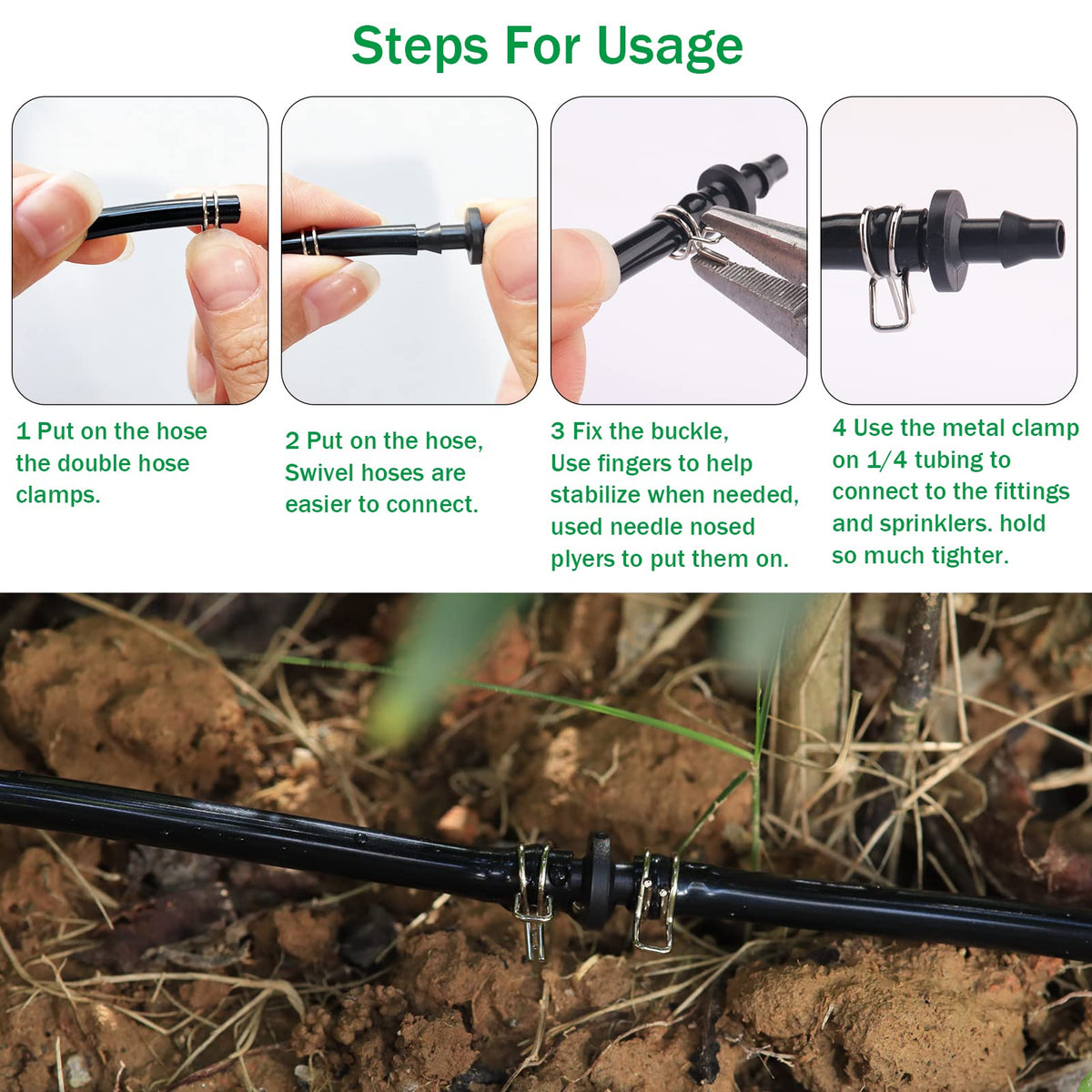 ERLSTE irrigation connection point showing quick clamp fit and leak prevention.