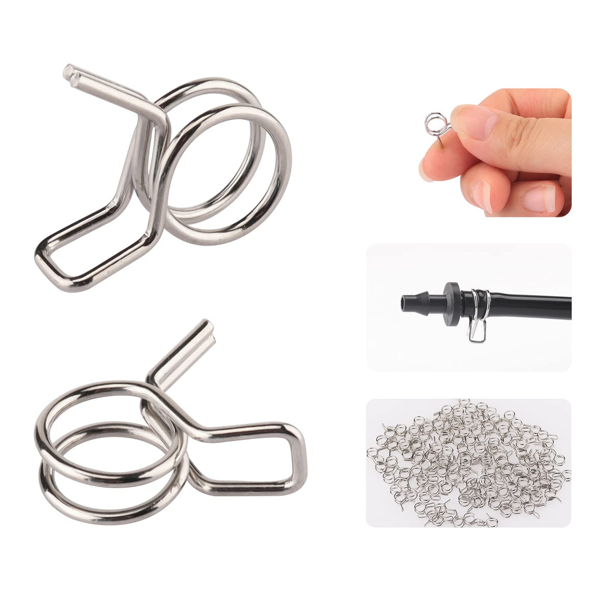ERLSTE quarters-inch hose clamp close-up securing drip irrigation lines.