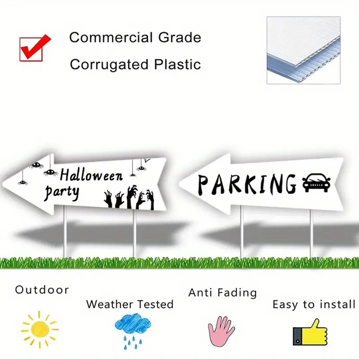 EROLPXE weatherproof arrow signs for parties and estate sales.