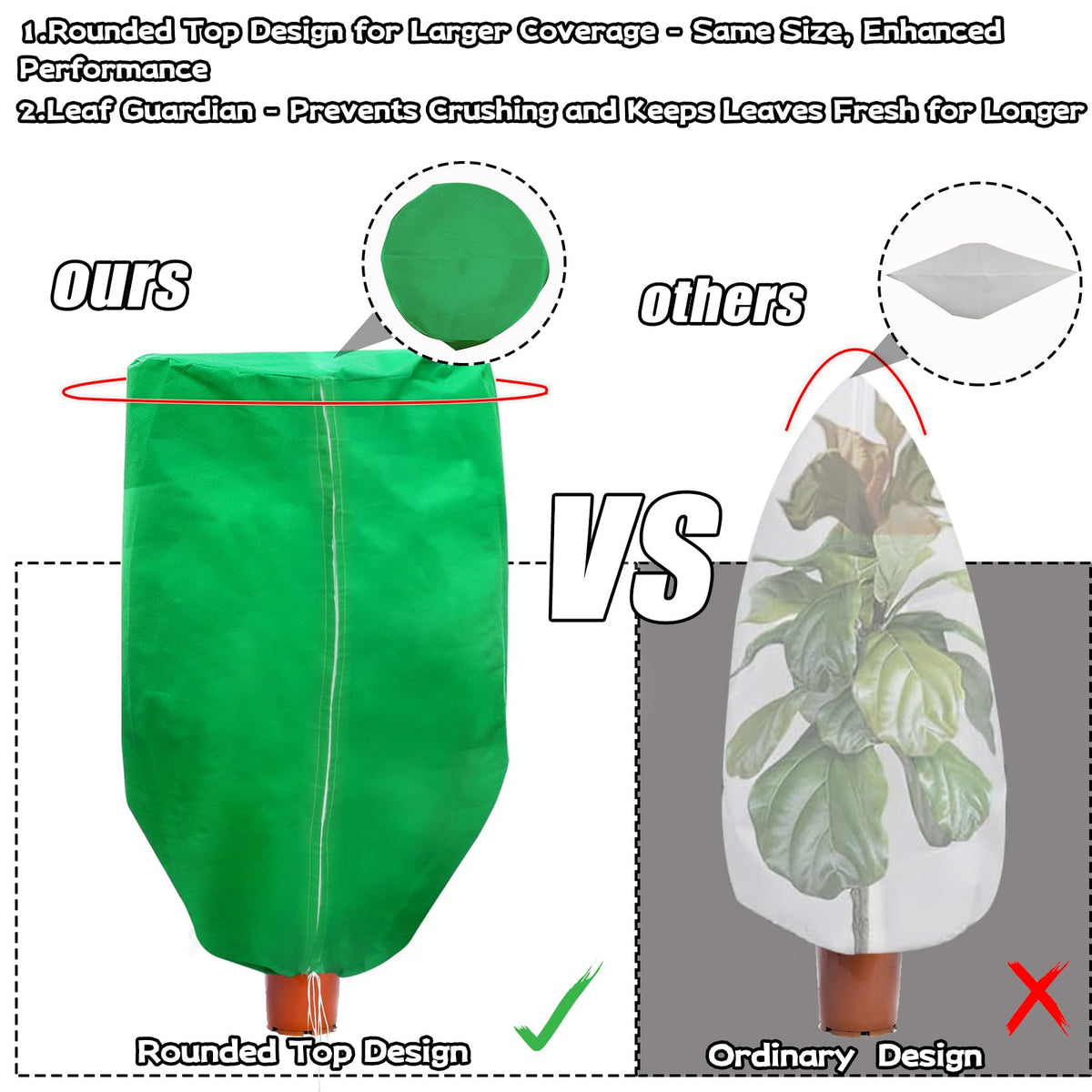 ERTIUANIO plant cover with zipper drawstring enables easy installation and secure fit.