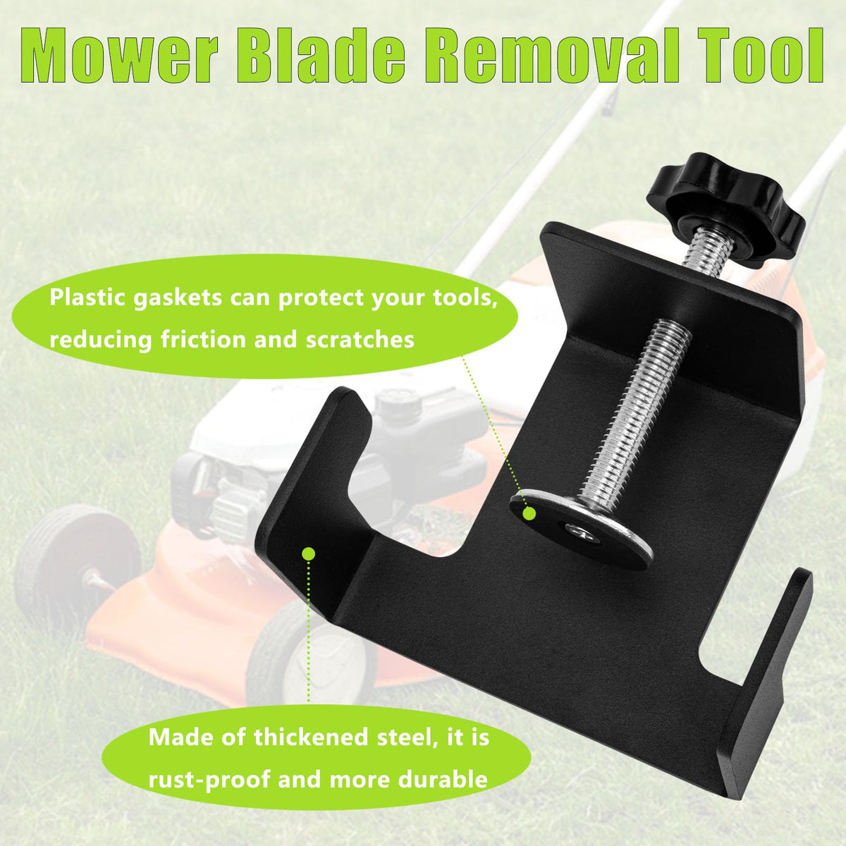 Ertuhg universal blade tool for Troy-Bilt and MTD mowers, simplifying blade changes.