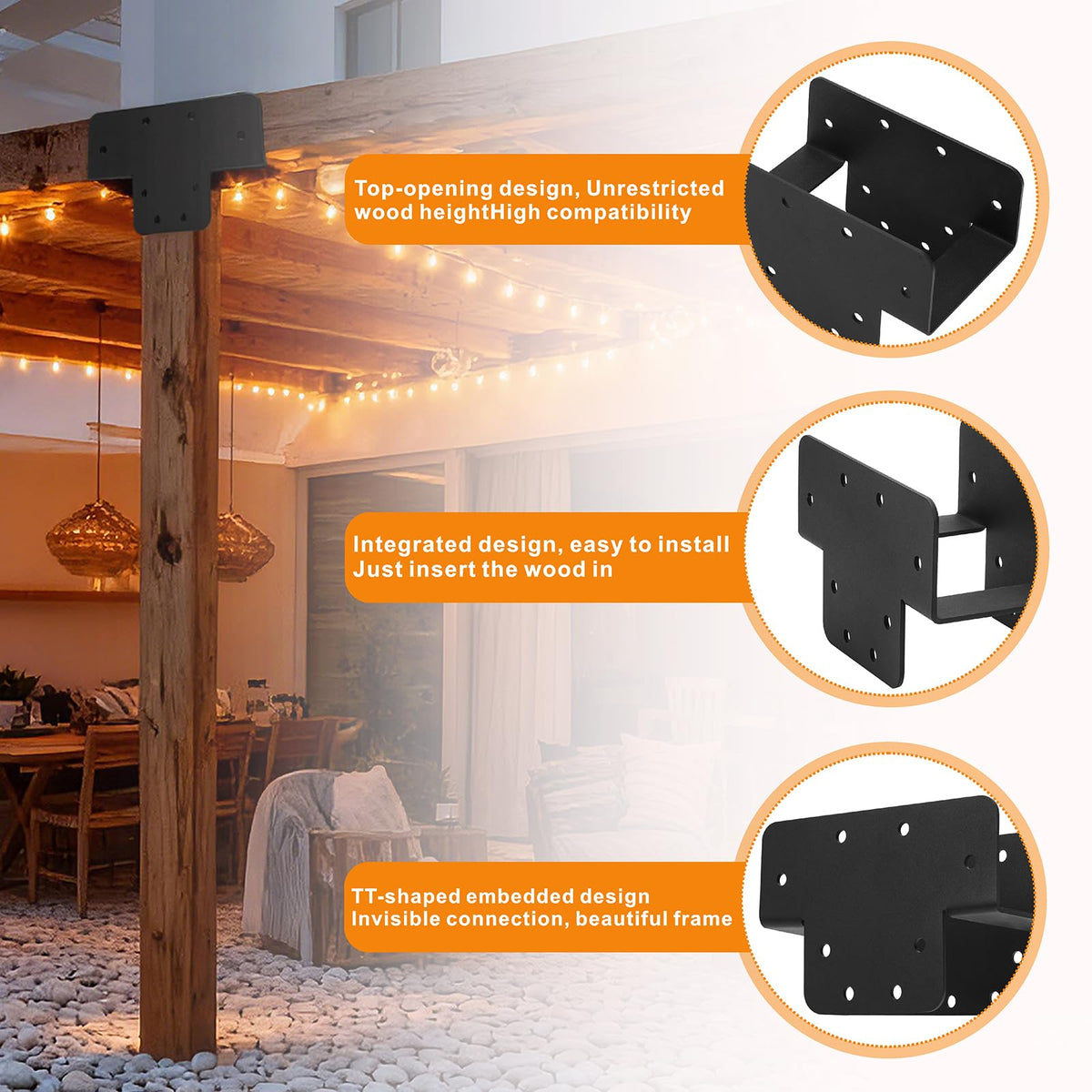 Ertuohg matte-black finish brackets emphasize durability and weather resistance for outdoor spaces