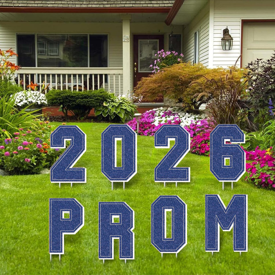 Ertyjikg Prom 2026 blue yard sign with stake for outdoor prom decor